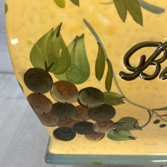 NONNI'S Yellow Green Tuscan Style Handmade Rectangle Ceramic Biscotti Cookie Jar - Picture 13 of 16